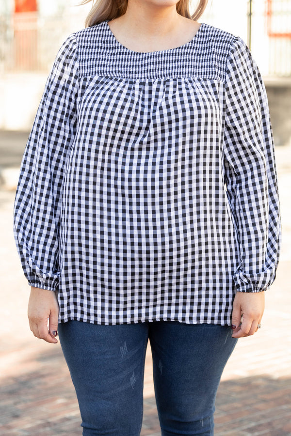tops, black, checkered, long sleeve, casual, winter, fall, black