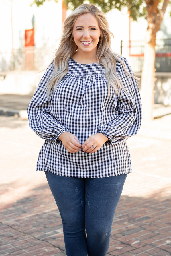 tops, black, checkered, long sleeve, casual, winter, fall, black