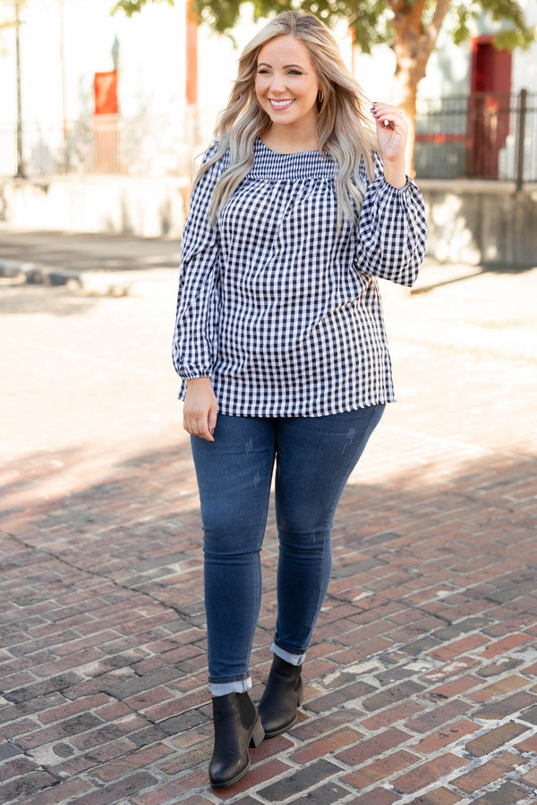 tops, black, checkered, long sleeve, casual, winter, fall, black