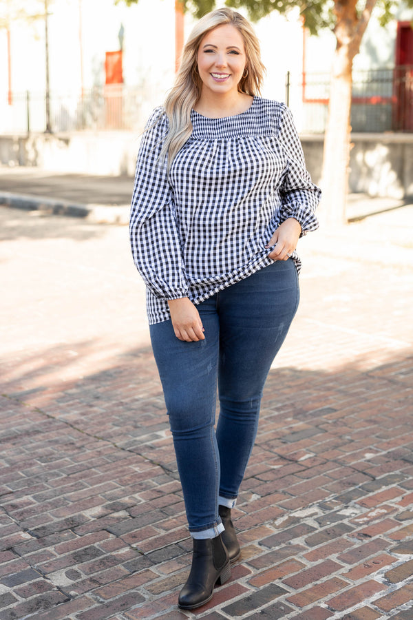 tops, black, checkered, long sleeve, casual, winter, fall, black