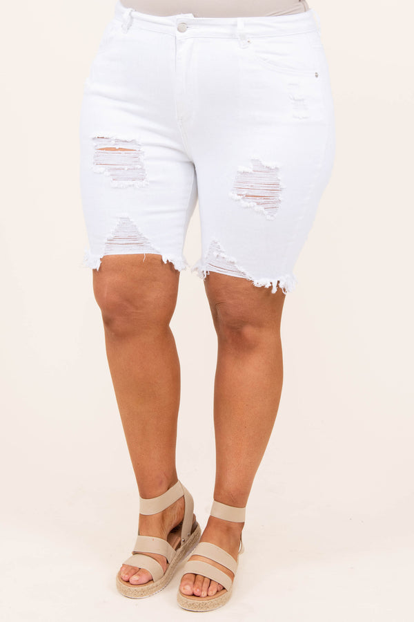 bottoms, shorts, white, distressed