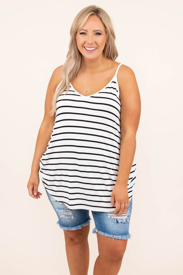 top, tank, white, striped, spaghetti, ivory