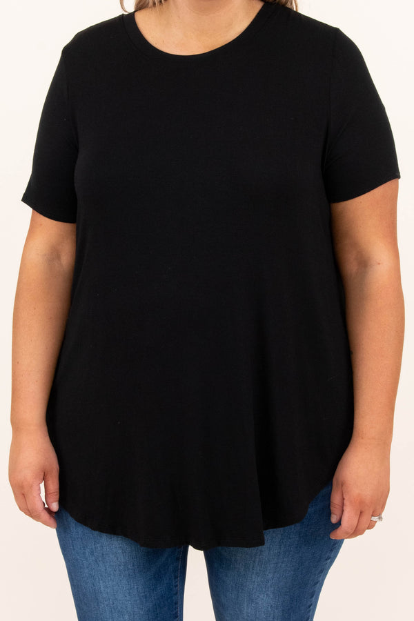 top, basic, black, solid, short sleeve