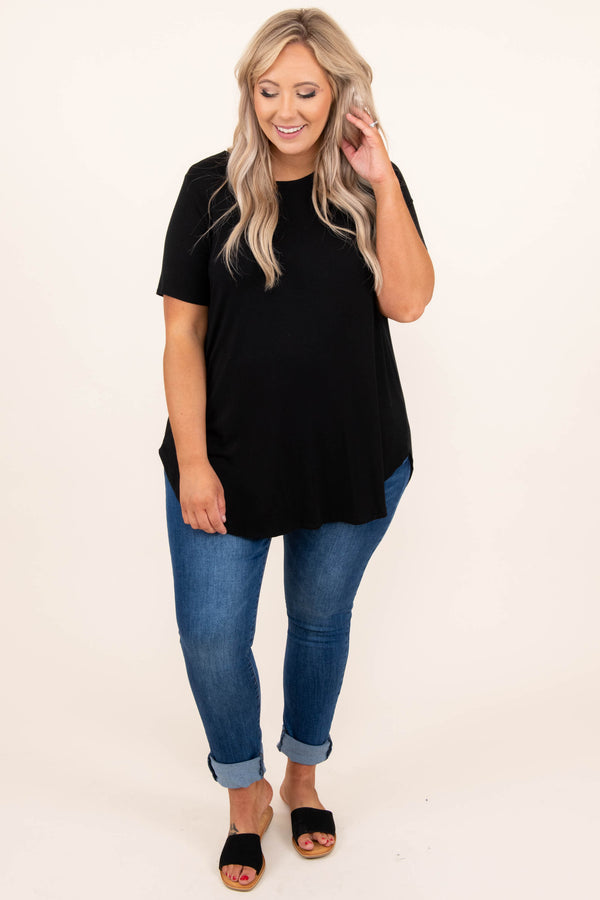 top, basic, black, solid, short sleeve