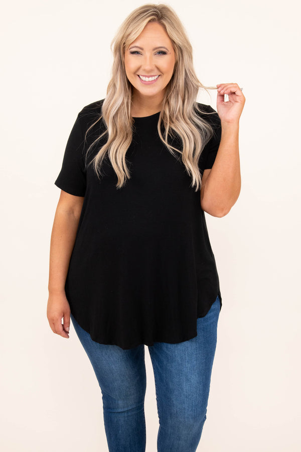 top, basic, black, solid, short sleeve