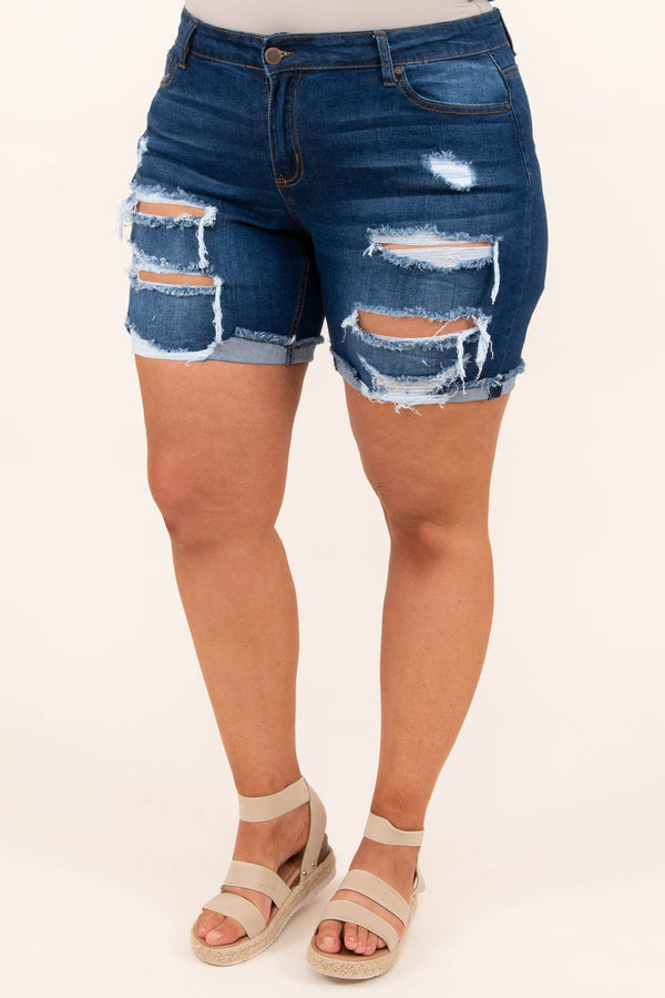 bottoms, shorts, blue, denim, distressed 