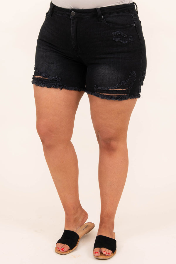 bottoms, shorts, black, distressed
