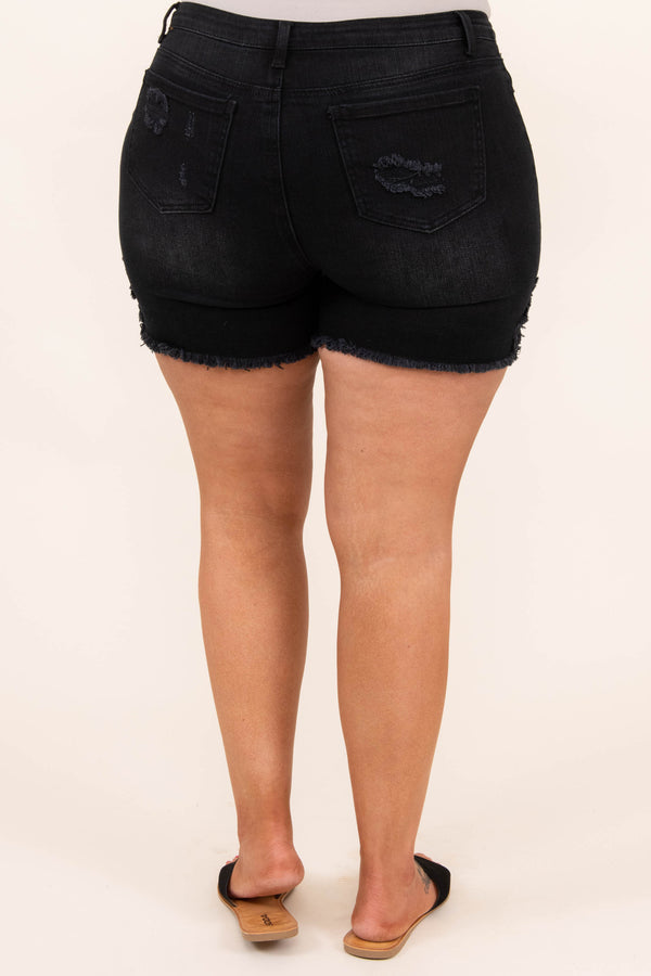 bottoms, shorts, black, distressed
