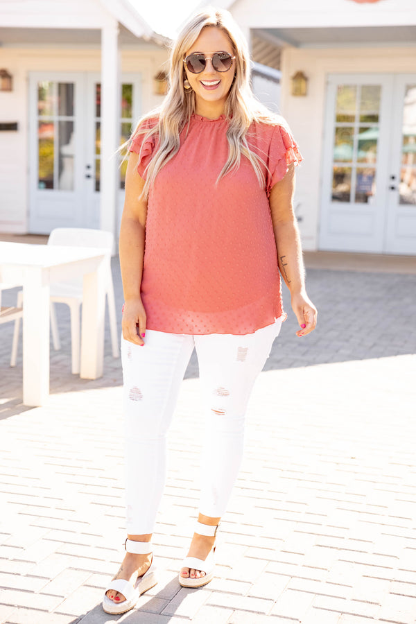 tops, shirt, blouse, pink, rose, solid, flutter sleeve