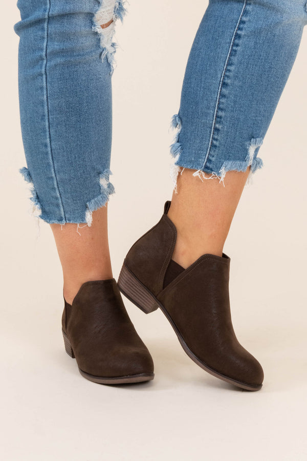 shoes, booties, brown, solid, suede