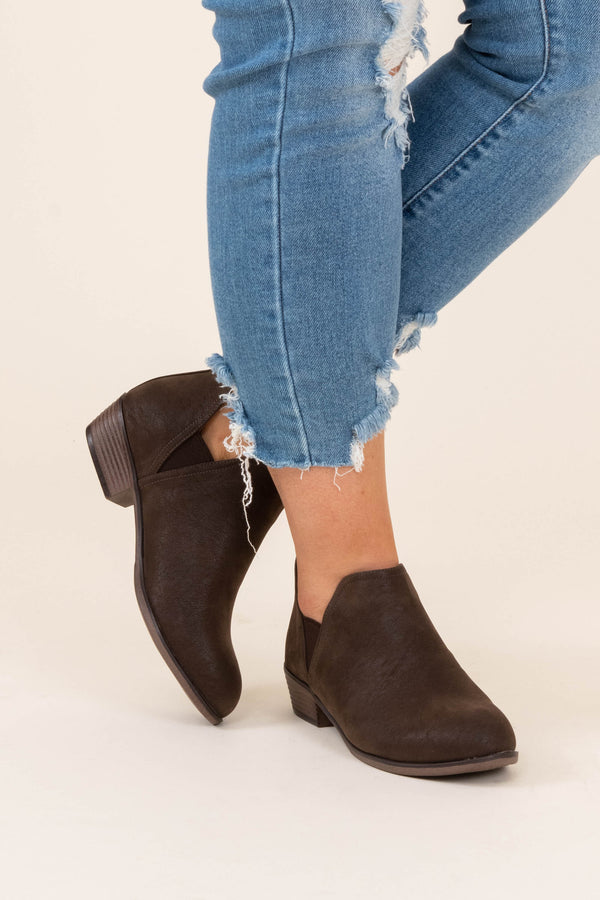 shoes, booties, brown, solid, suede