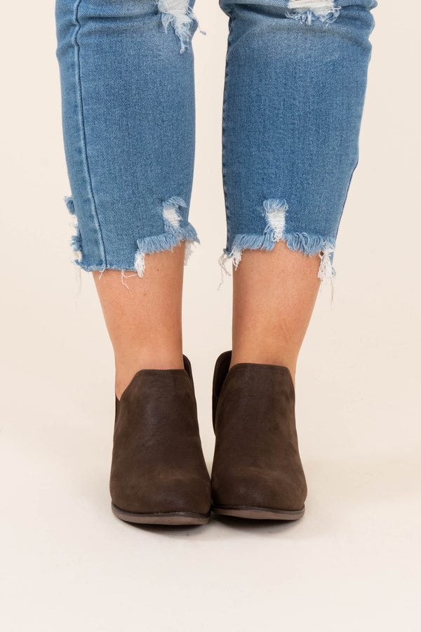 shoes, booties, brown, solid, suede