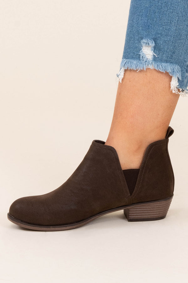 shoes, booties, brown, solid, suede