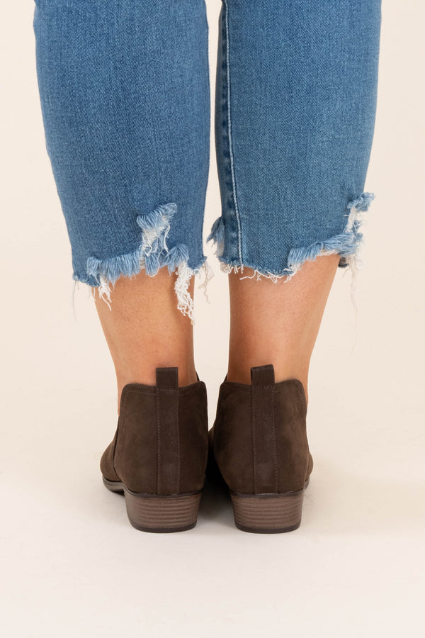 shoes, booties, brown, solid, suede