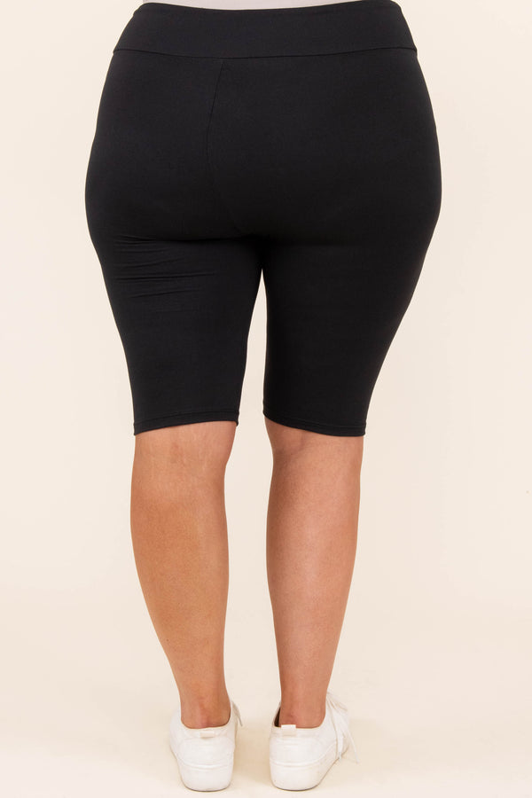 bottoms, shorts, biker shorts, black, solid, knee length, comfy