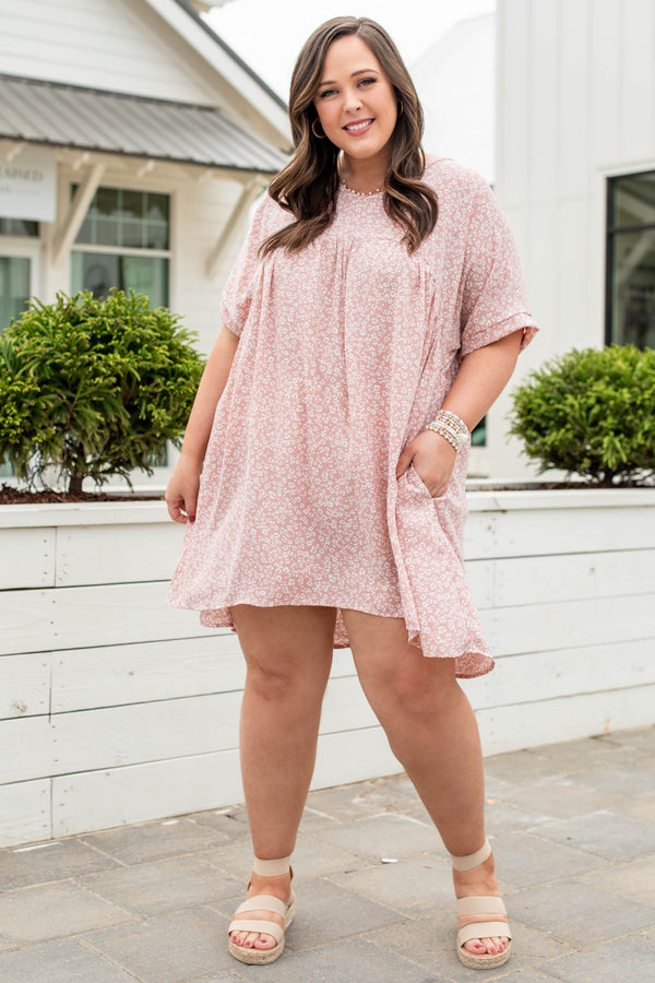 dress, casual, pink, short sleeve, mauve, leopard, off white