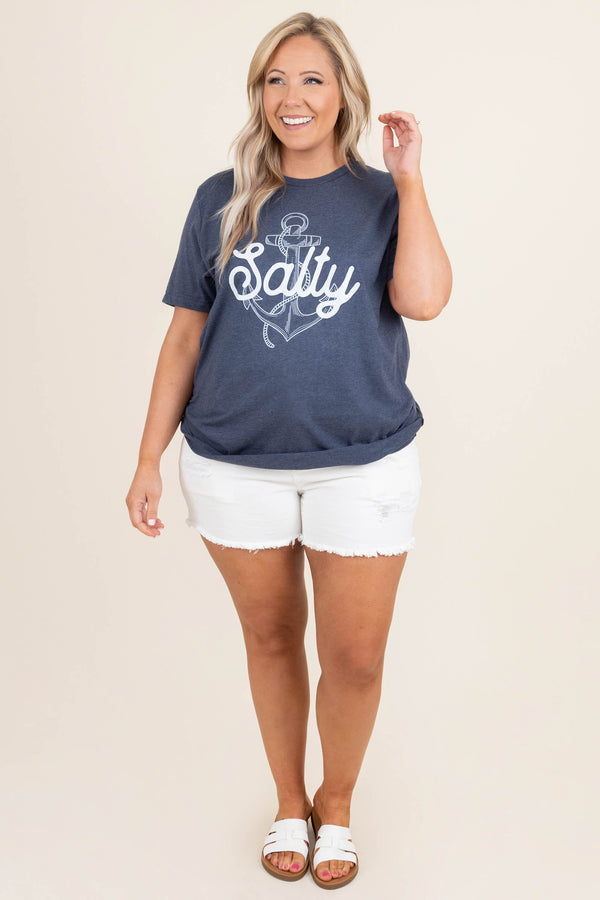Chic Soul plus size clothing, white denim distressed blue jean shorts