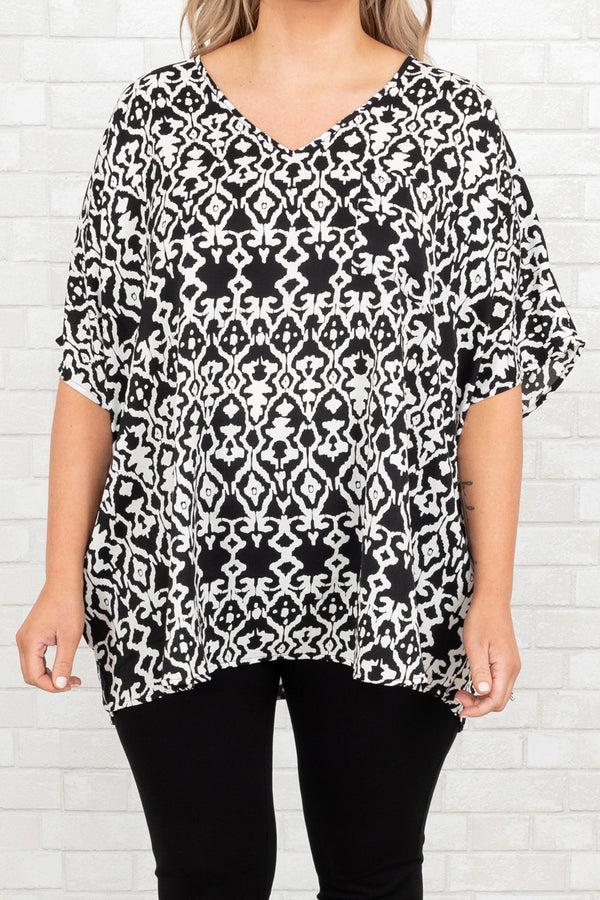 Chic Soul plus size clothing, black aztec pattern top
