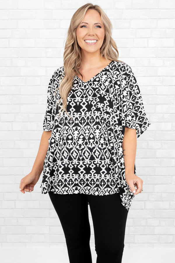 Chic Soul plus size clothing, black aztec pattern top