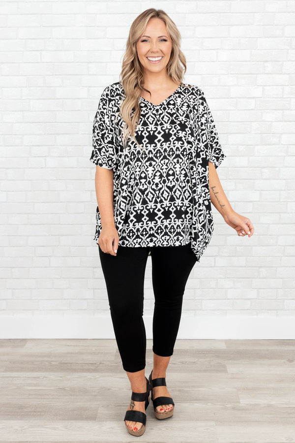 Chic Soul plus size clothing, black aztec pattern top