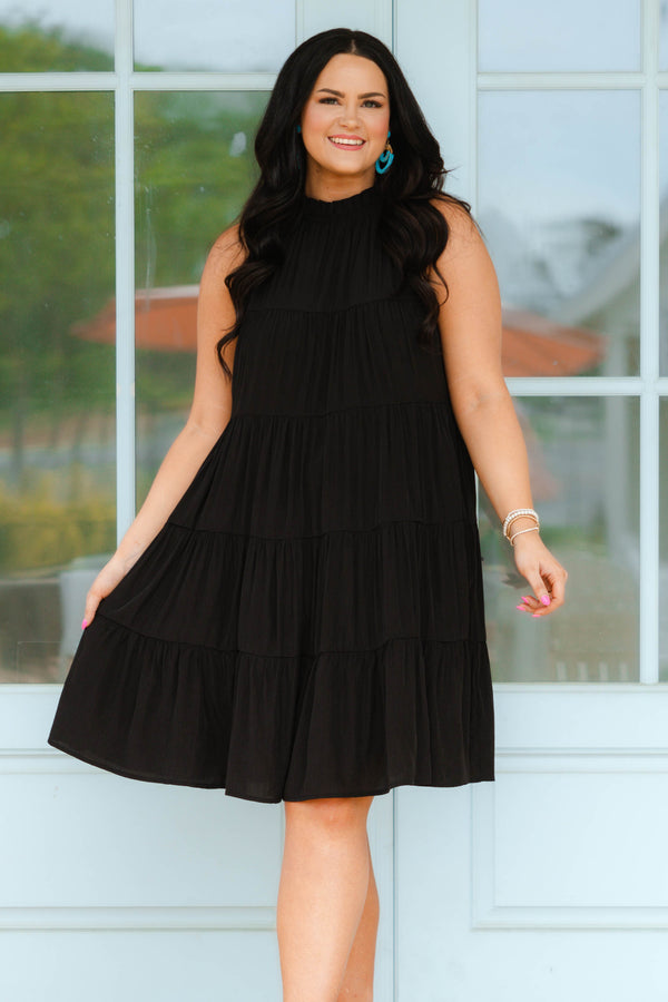 Chic Soul plus size clothing, black ruffle tiered halter neck dress