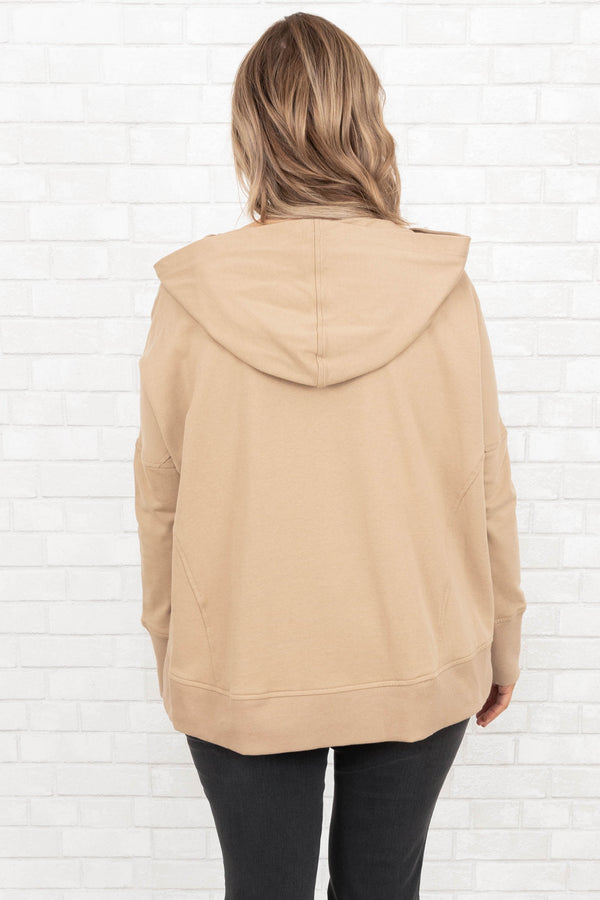 Chic Soul plus size clothing, khaki colored hoodie with pockets