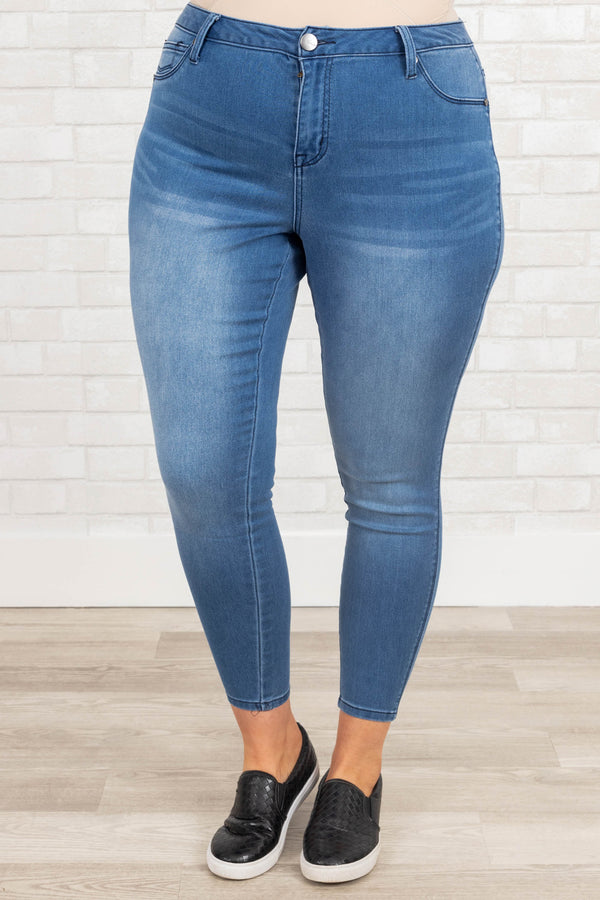 Chic Soul plus size clothing, medium wash skinny jeans