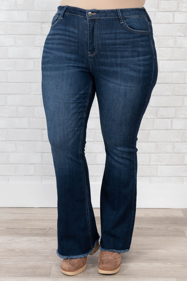 Chic Soul plus size clothing, high waisted dark wash boot cut jeans