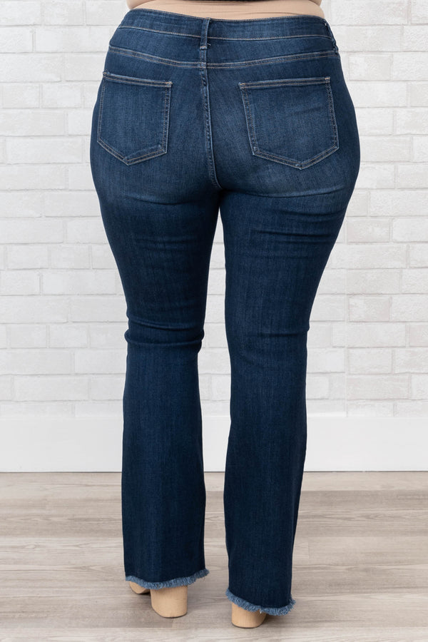 Chic Soul plus size clothing, high waisted dark wash boot cut jeans