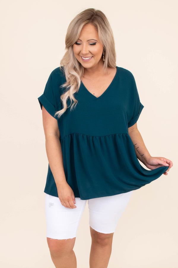 shirt, top, baby doll, short sleeve, teal, v neck, loose, comfy