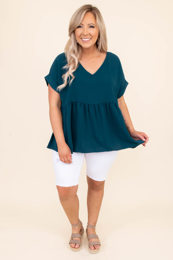 shirt, top, baby doll, short sleeve, teal, v neck, loose, comfy