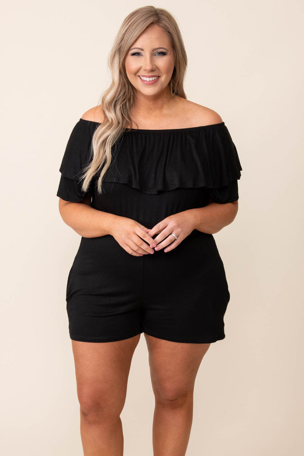 dress, romper, solid, flutter, comfy, soft, black