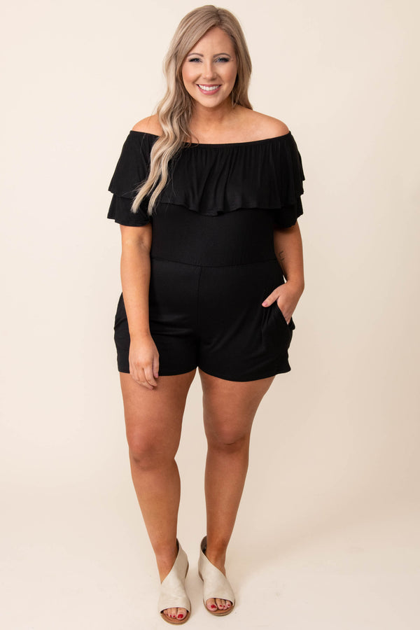 dress, romper, solid, flutter, comfy, soft, black