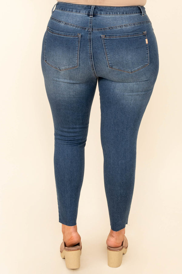 Chic Soul plus size clothing, dark wash denim distressed skinny jeans