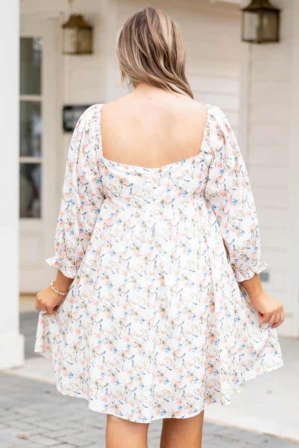 Chic Soul plus size clothing, ivory dress with floral pattern and pockets