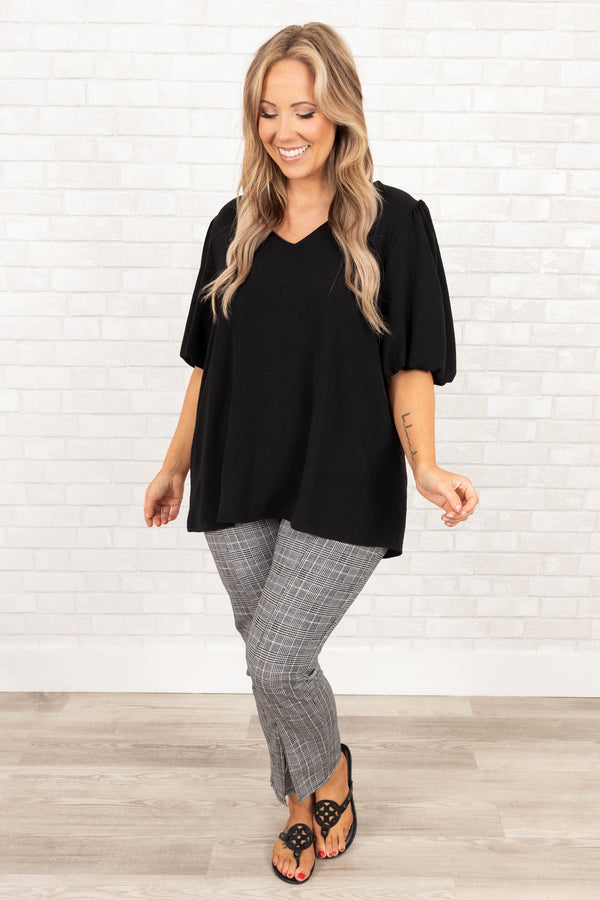 Chic Soul plus size clothing, black and white plaid pattern pants