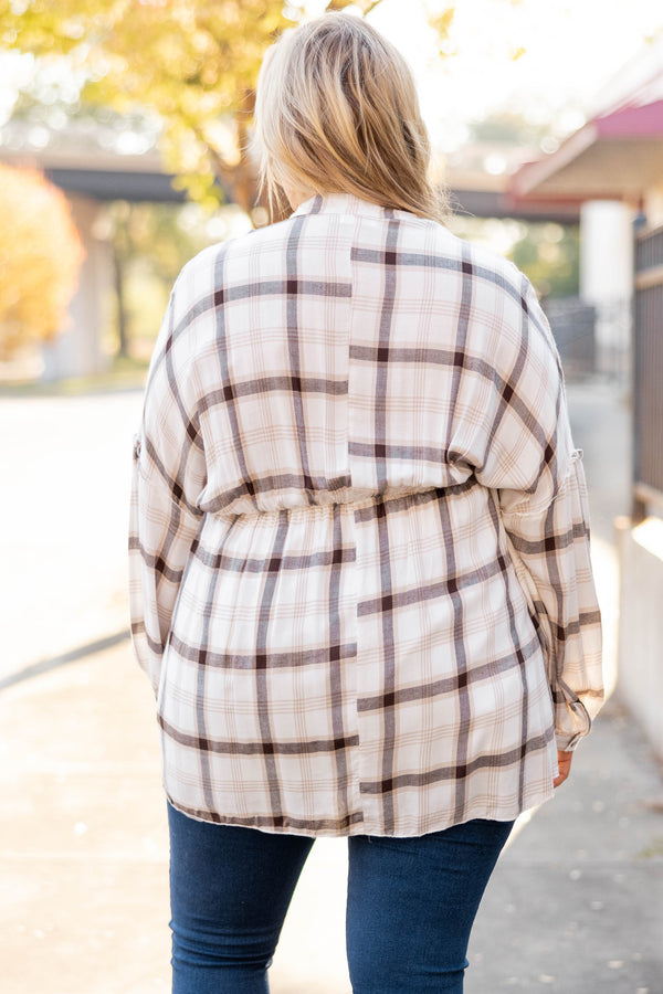 Chic Soul plus size clothing, white plaid button down tunic