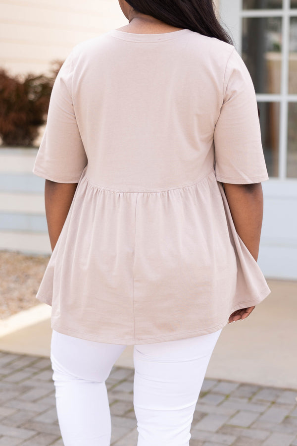 Chic soul plus size clothing, ash mocha babydoll style top with half length sleeves