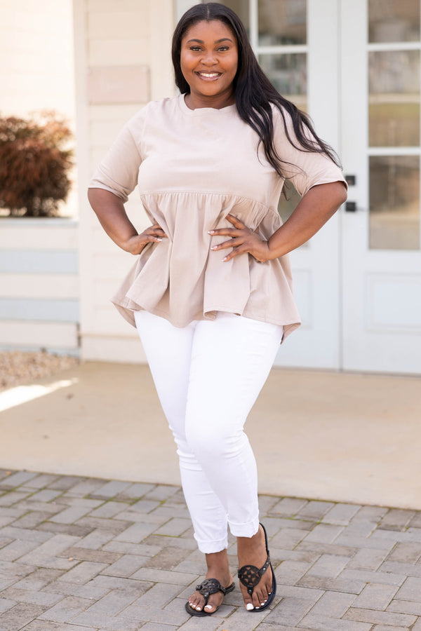 Chic soul plus size clothing, ash mocha babydoll style top with half length sleeves
