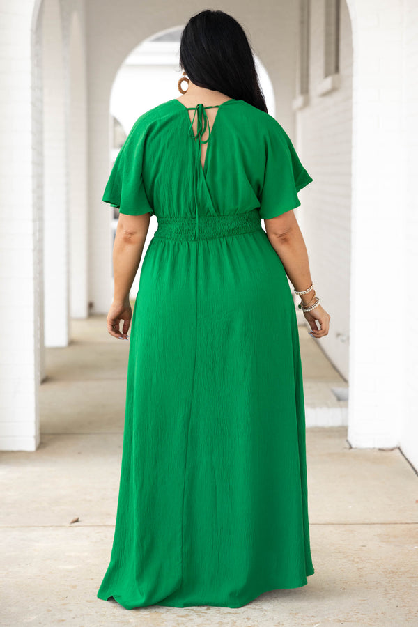 Chic Soul plus size clothing, kelly green maxi dress with criss cross neckline