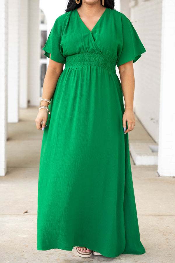 Chic Soul plus size clothing, kelly green maxi dress with criss cross neckline
