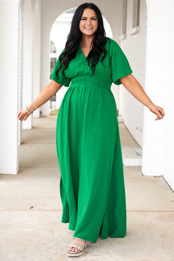 Chic Soul plus size clothing, kelly green maxi dress with criss cross neckline