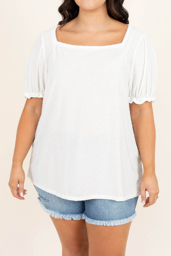 Chic Soul plus size clothing, white casual top with puff sleeves