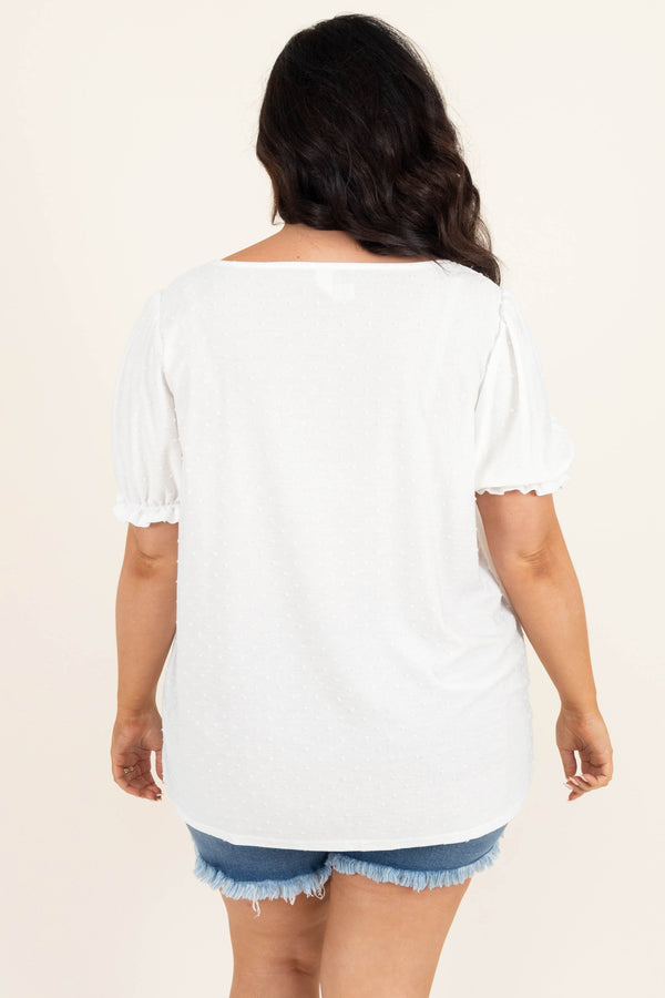 Chic Soul plus size clothing, white casual top with puff sleeves