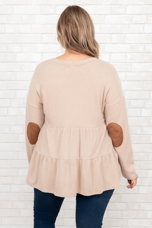 Chic Soul plus size clothing, taupe babydoll top