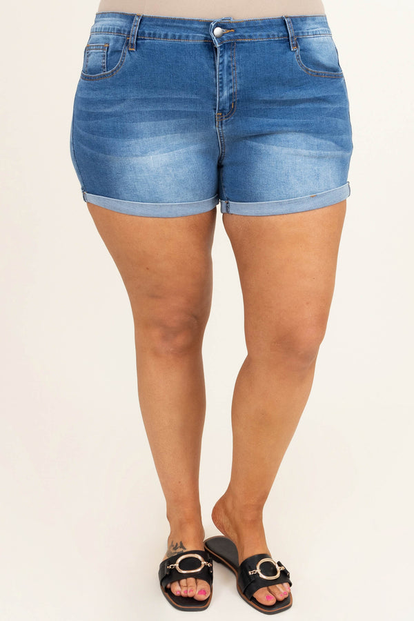 Chic Soul plus size clothing, solid blue jean shorts