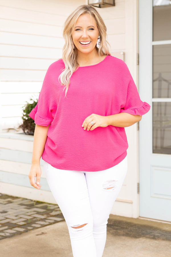 Chic Soul plus size clothing, fuchsia solid half length flutter sleeve top