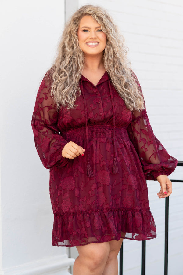 For Your Affection Dress, Burgundy