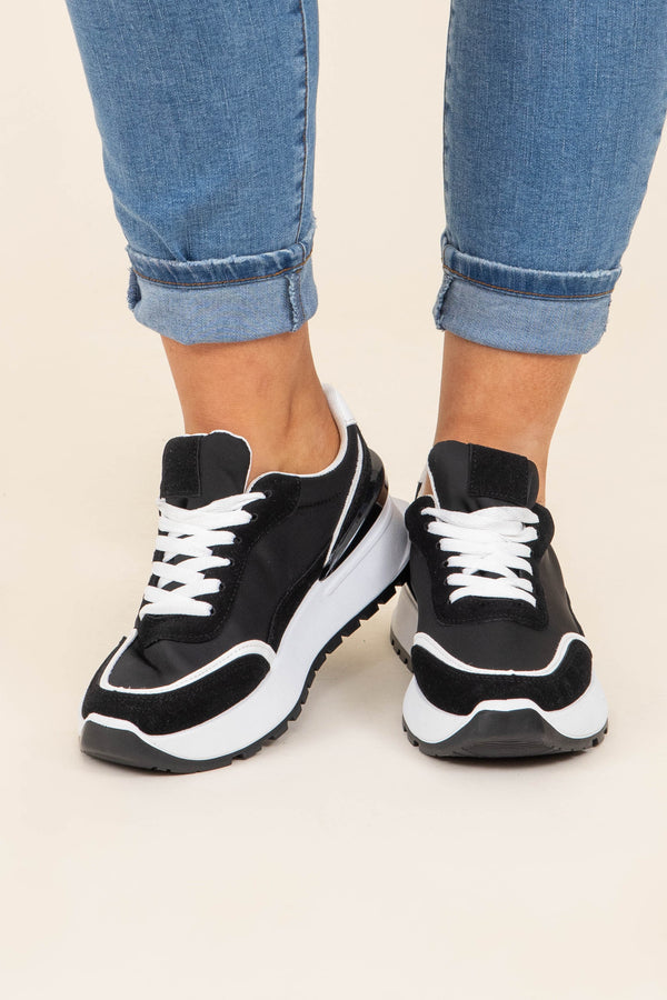 Chic Soul plus size clothing, black tennis shoes athletic sneakers with white laces and details
