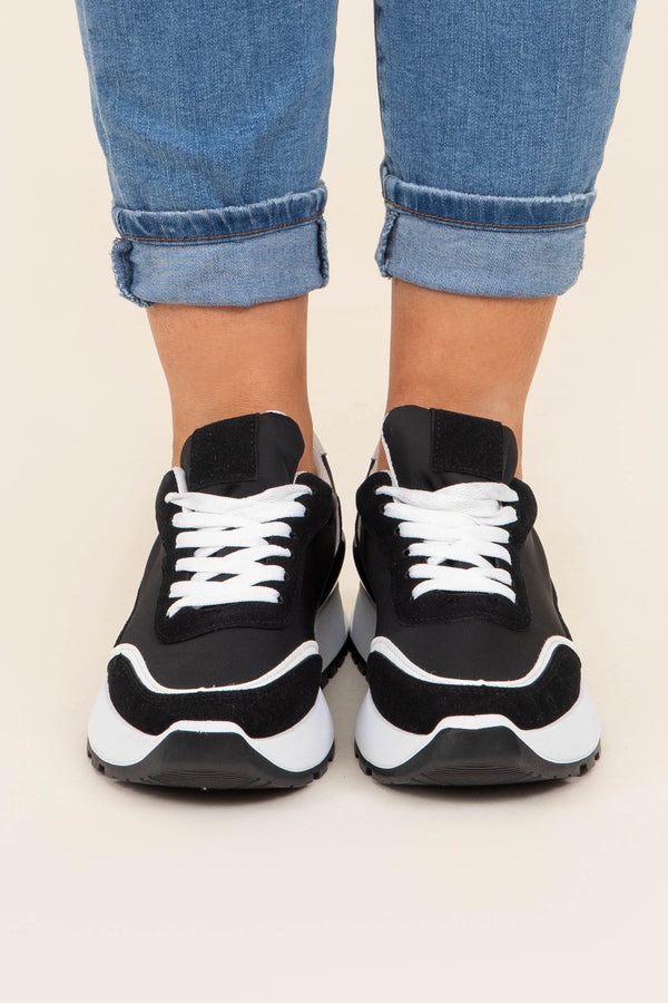 Chic Soul plus size clothing, black tennis shoes athletic sneakers with white laces and details